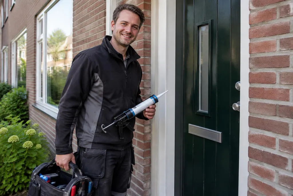 Vakman van Kitbedrijf Aalsmeer bij de voordeur van een woning